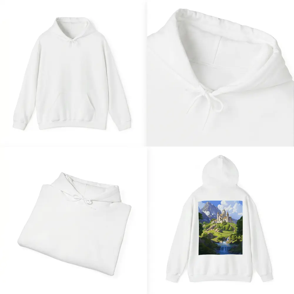 Fantasy Castle on Hill With Waterfall – Hoodies