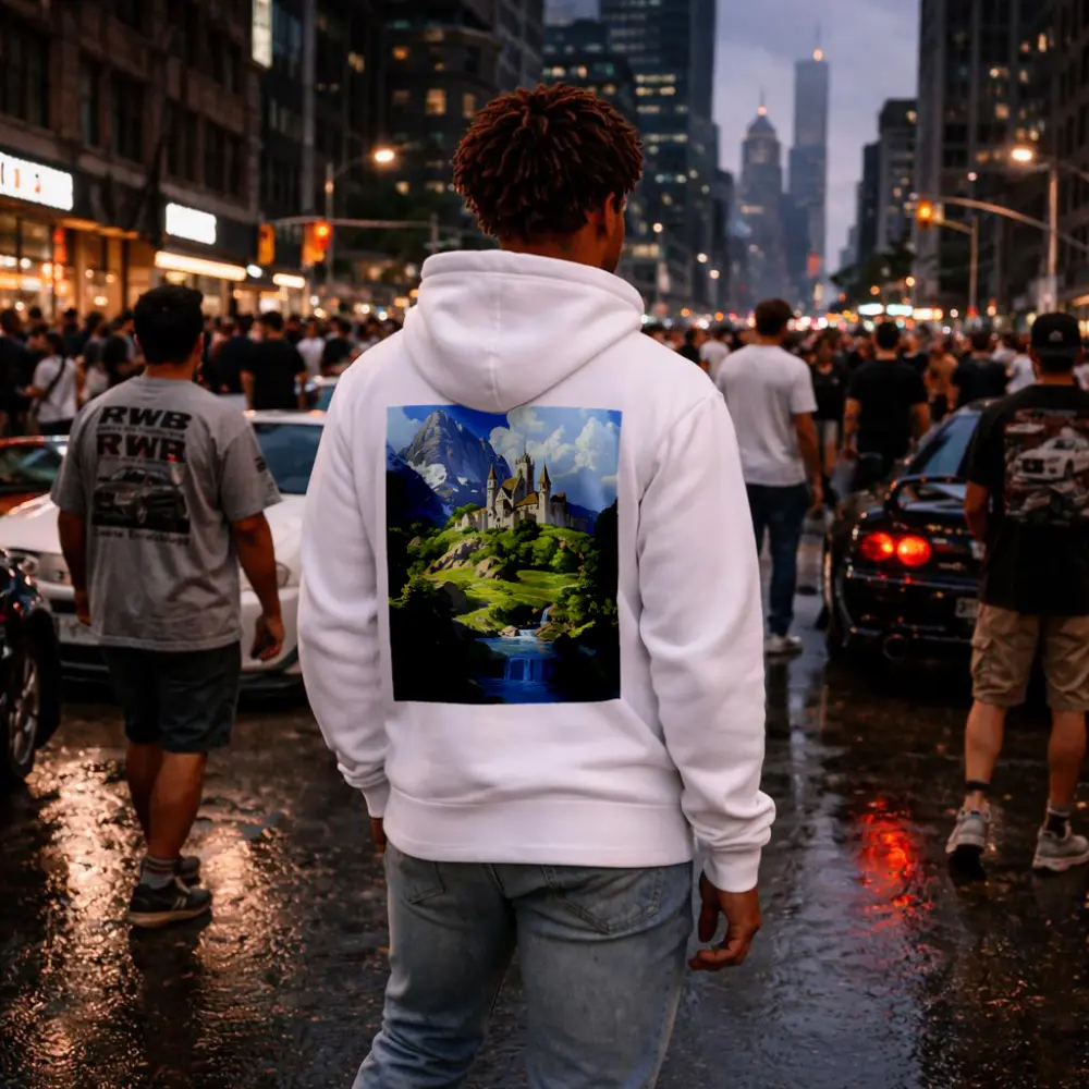 Fantasy Castle on Hill With Waterfall – Hoodies