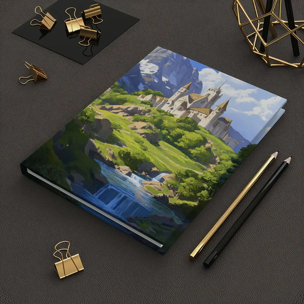 Fantasy Castle on Hill With Waterfall – Notebooks