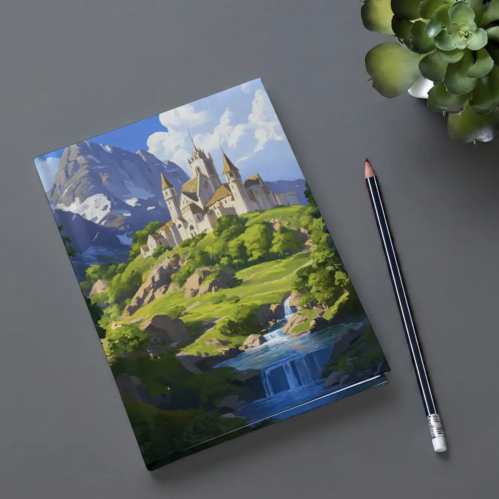 Fantasy Castle on Hill With Waterfall – Notebooks