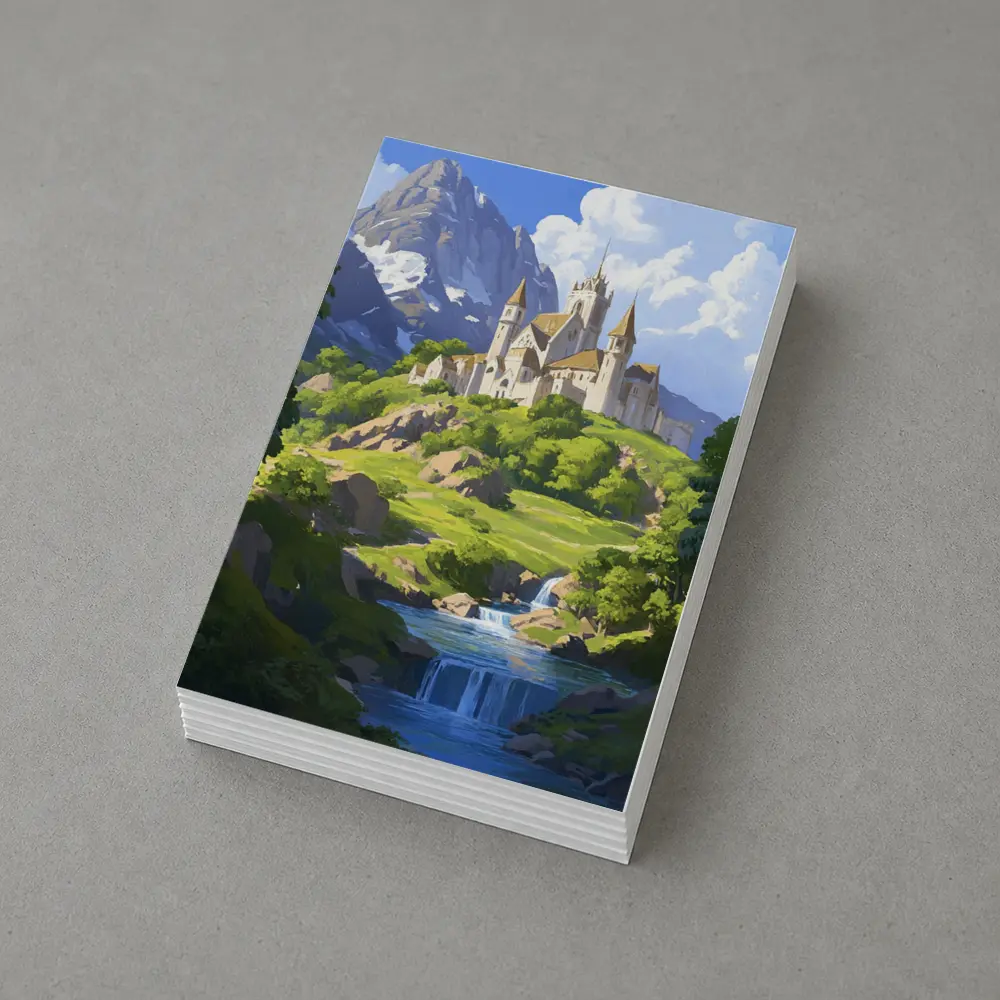 Fantasy Castle on Hill With Waterfall – Postcards