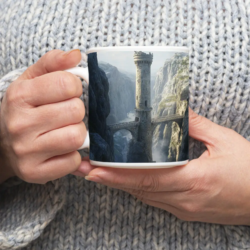 Stone Tower Bridge Canyon Fantasy Art – Mugs