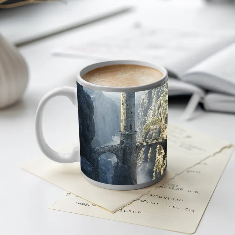 Stone Tower Bridge Canyon Fantasy Art – Mugs