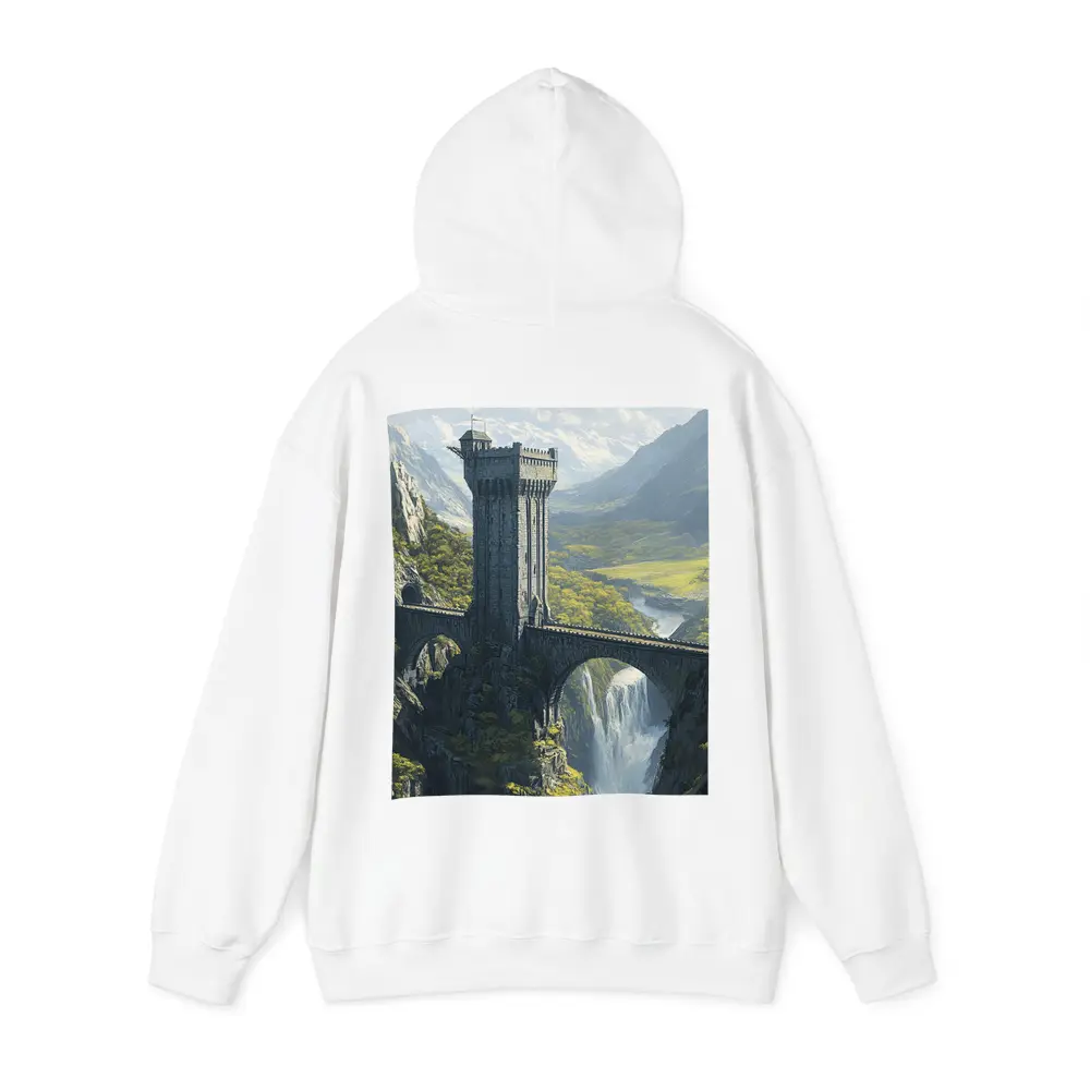Fantasy Stone Tower Bridge Waterfall Mountains – Hoodies