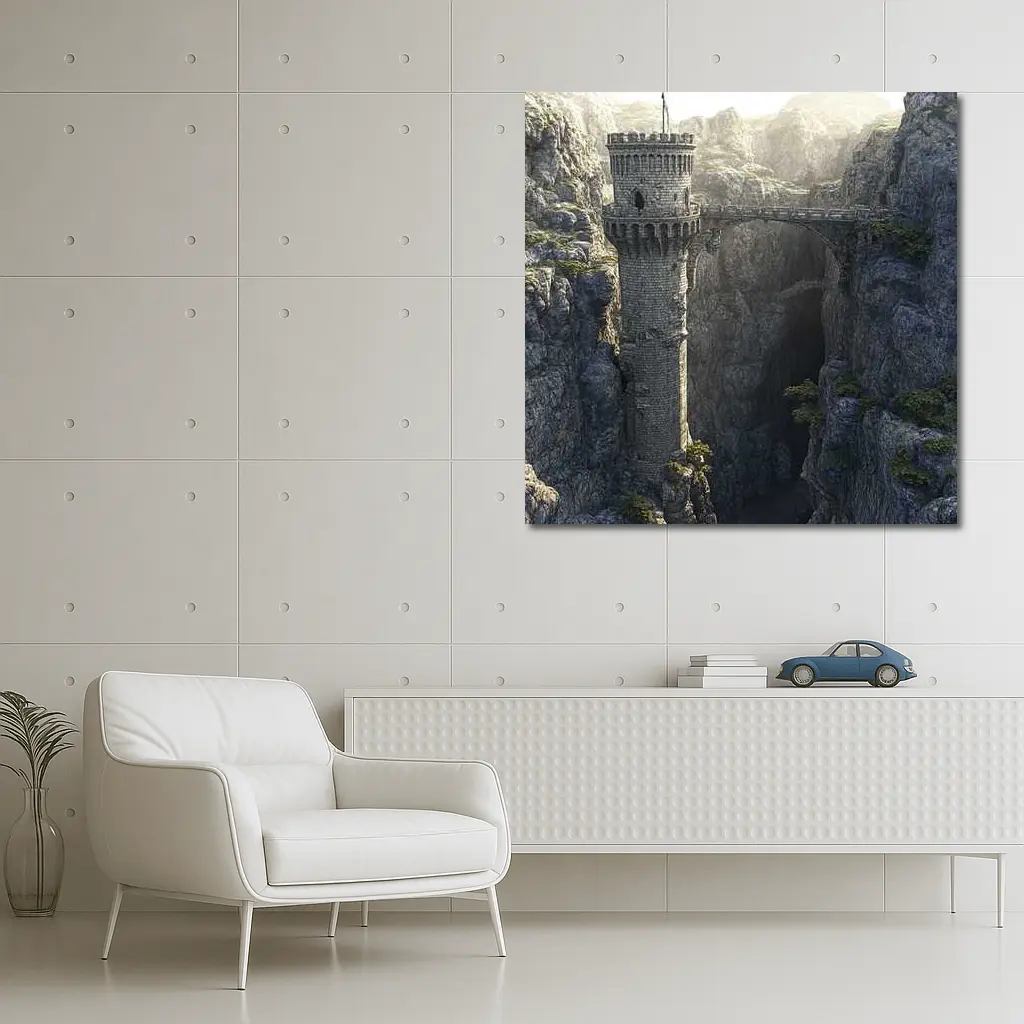 Medieval Stone Tower Bridge Rocky Canyon – Wall Art