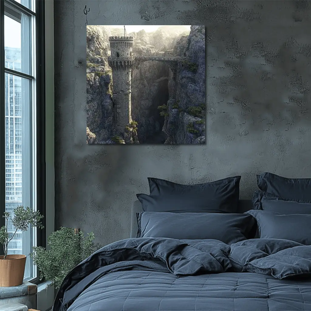 Medieval Stone Tower Bridge Rocky Canyon – Wall Art