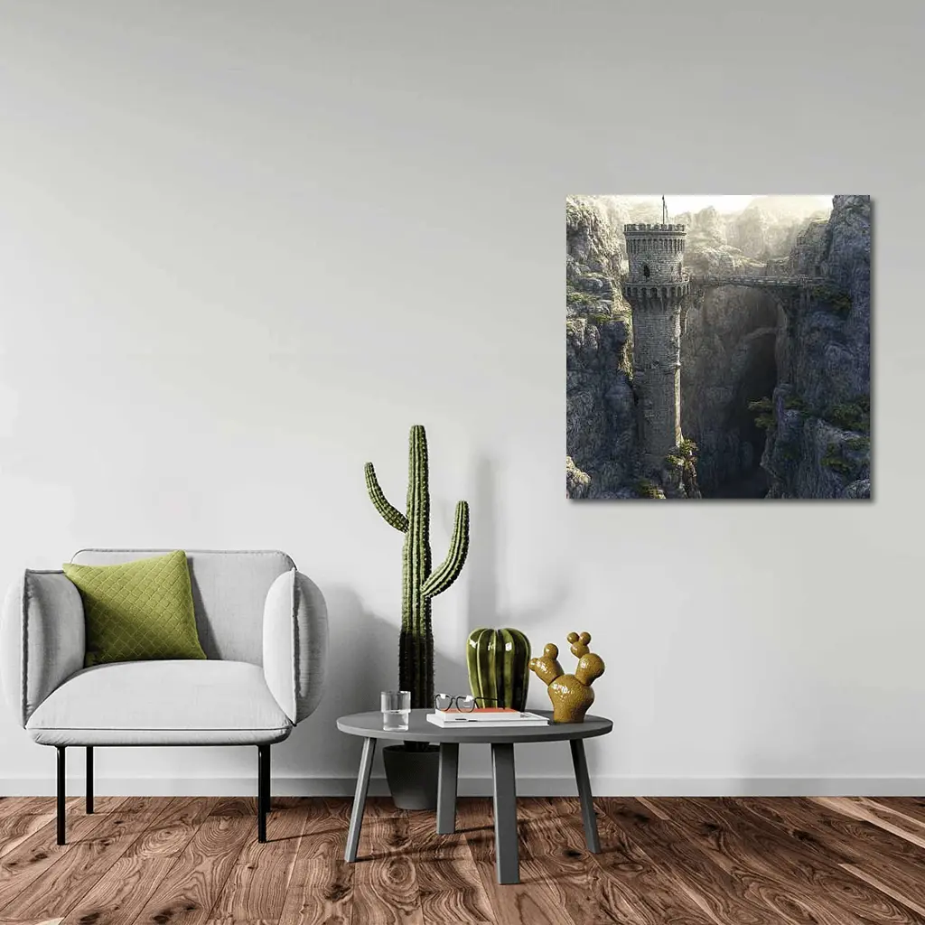 Medieval Stone Tower Bridge Rocky Canyon – Wall Art