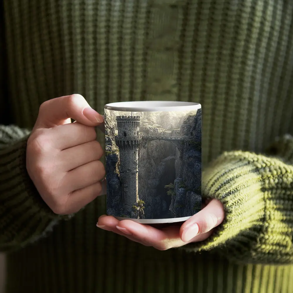 Medieval Stone Tower Bridge Rocky Canyon – Mugs