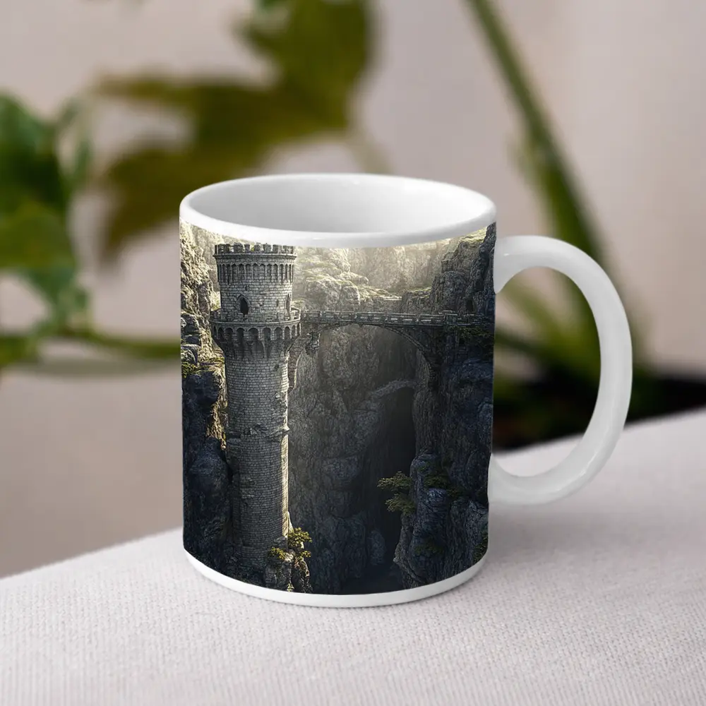 Medieval Stone Tower Bridge Rocky Canyon – Mugs