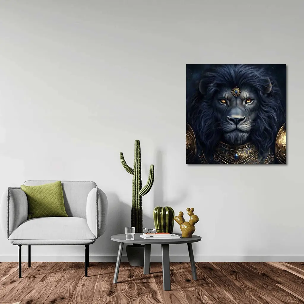 Dark Fantasy Lion Warrior Gold Armor Art – Wall Art