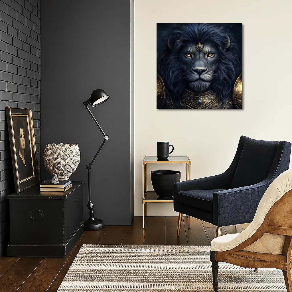 Dark Fantasy Lion Warrior Gold Armor Art – Wall Art