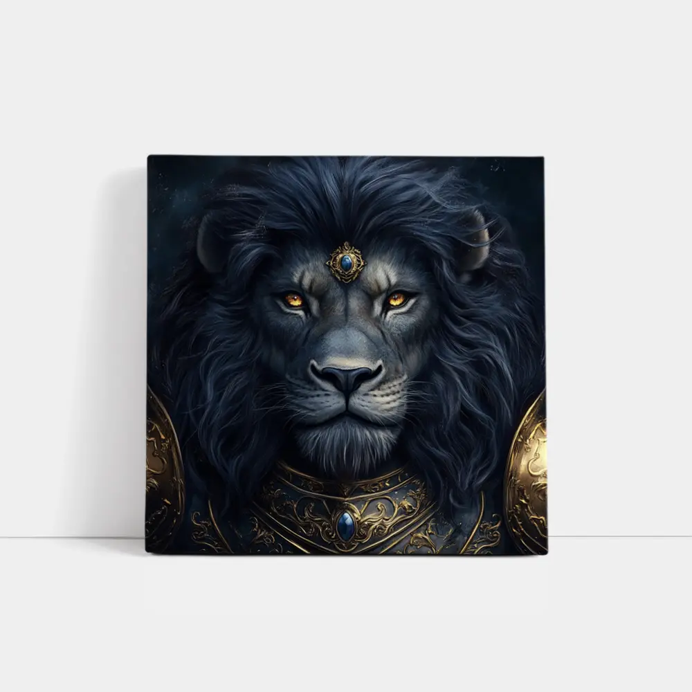 Dark Fantasy Lion Warrior Gold Armor Art – Wall Art