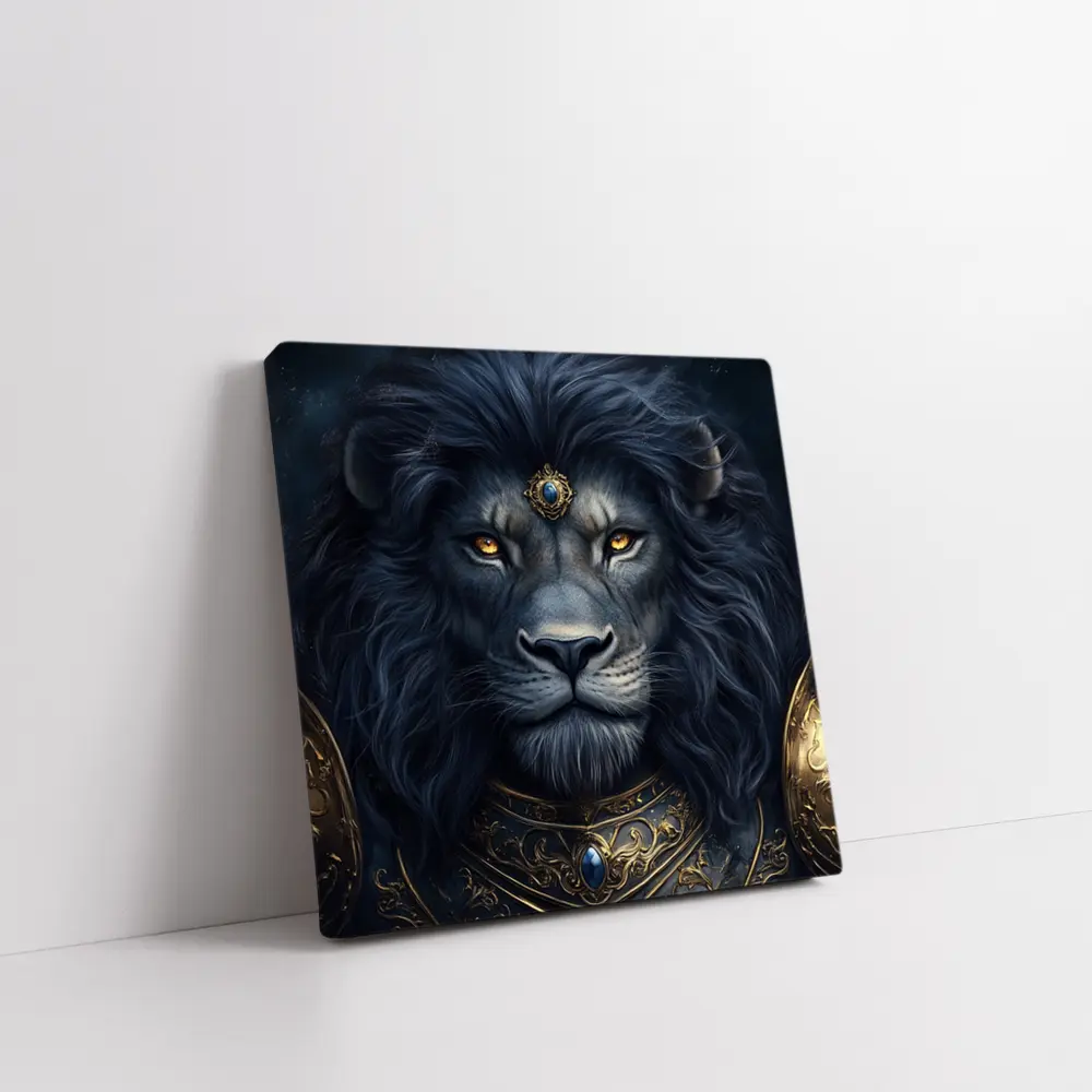 Dark Fantasy Lion Warrior Gold Armor Art – Wall Art