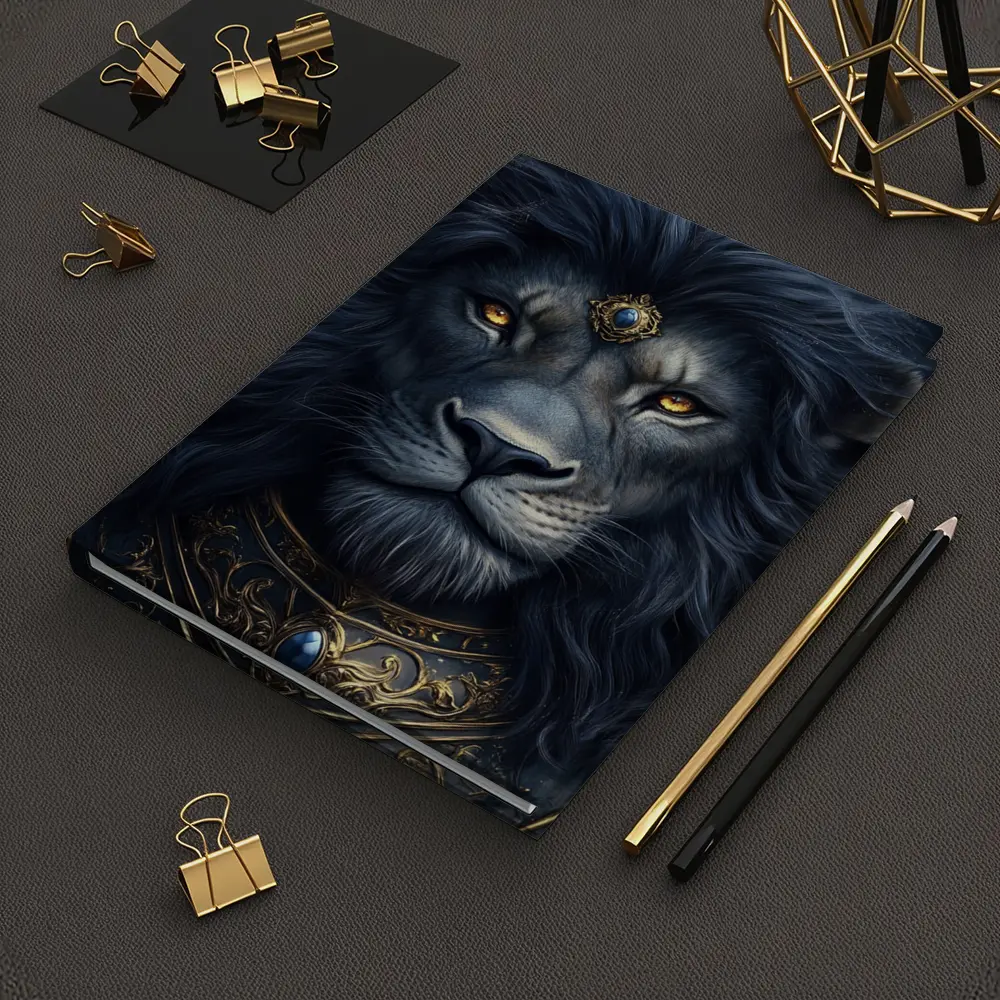 Dark Fantasy Lion Warrior Gold Armor Art – Notebooks