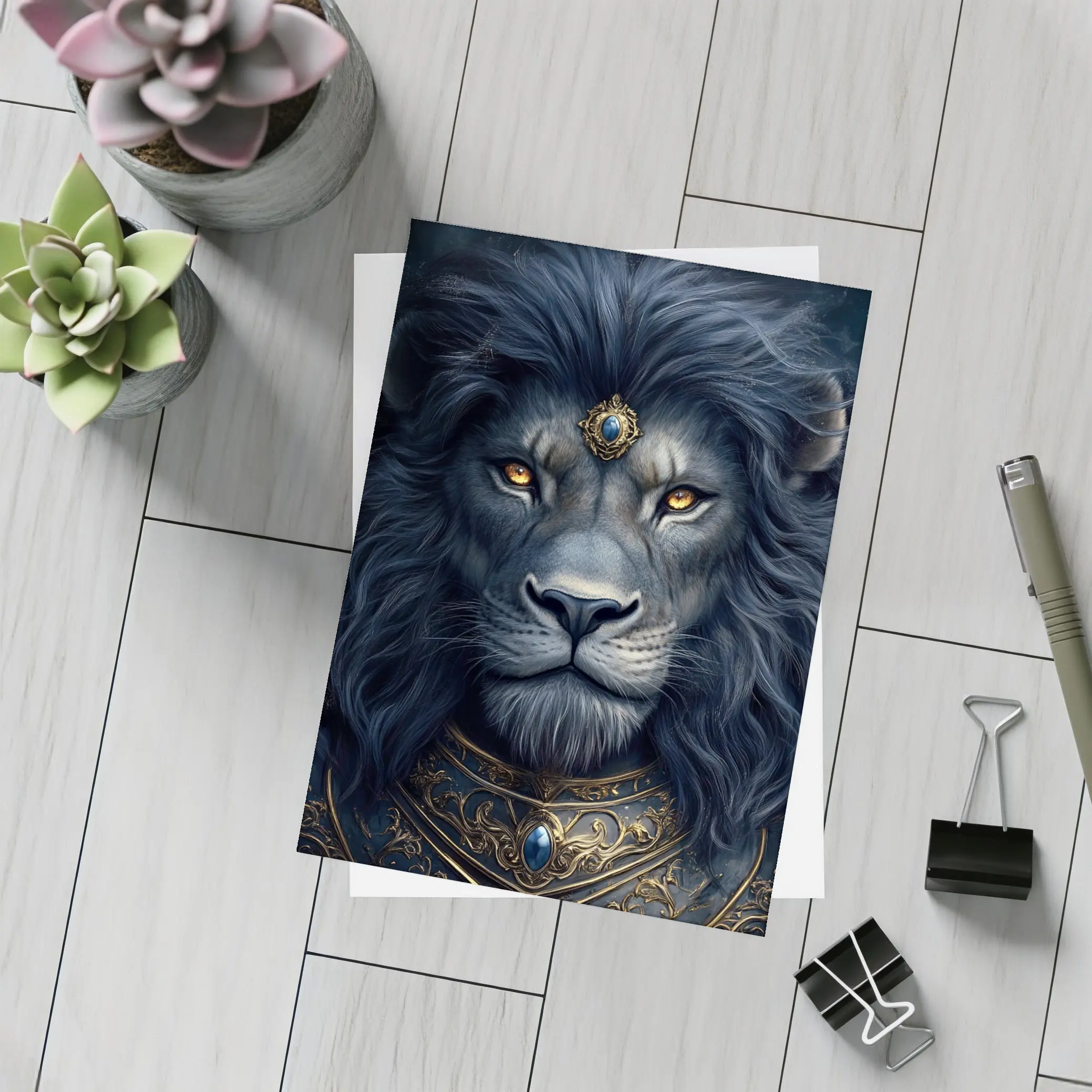 Dark Fantasy Lion Warrior Gold Armor Art – Postcards