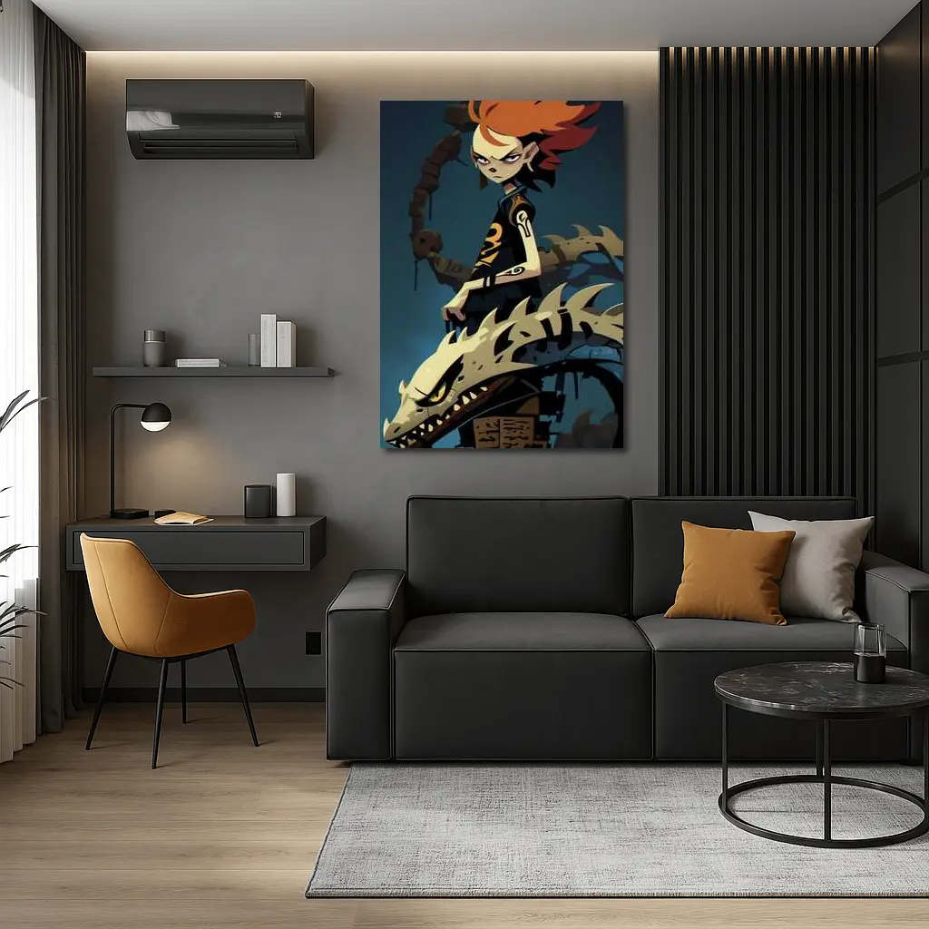 Anime Girl Riding Dragon Dark Fantasy Art – Wall Art