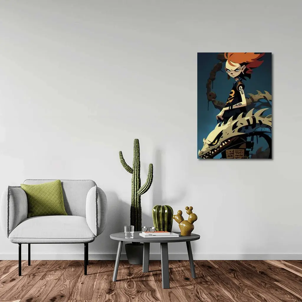 Anime Girl Riding Dragon Dark Fantasy Art – Wall Art