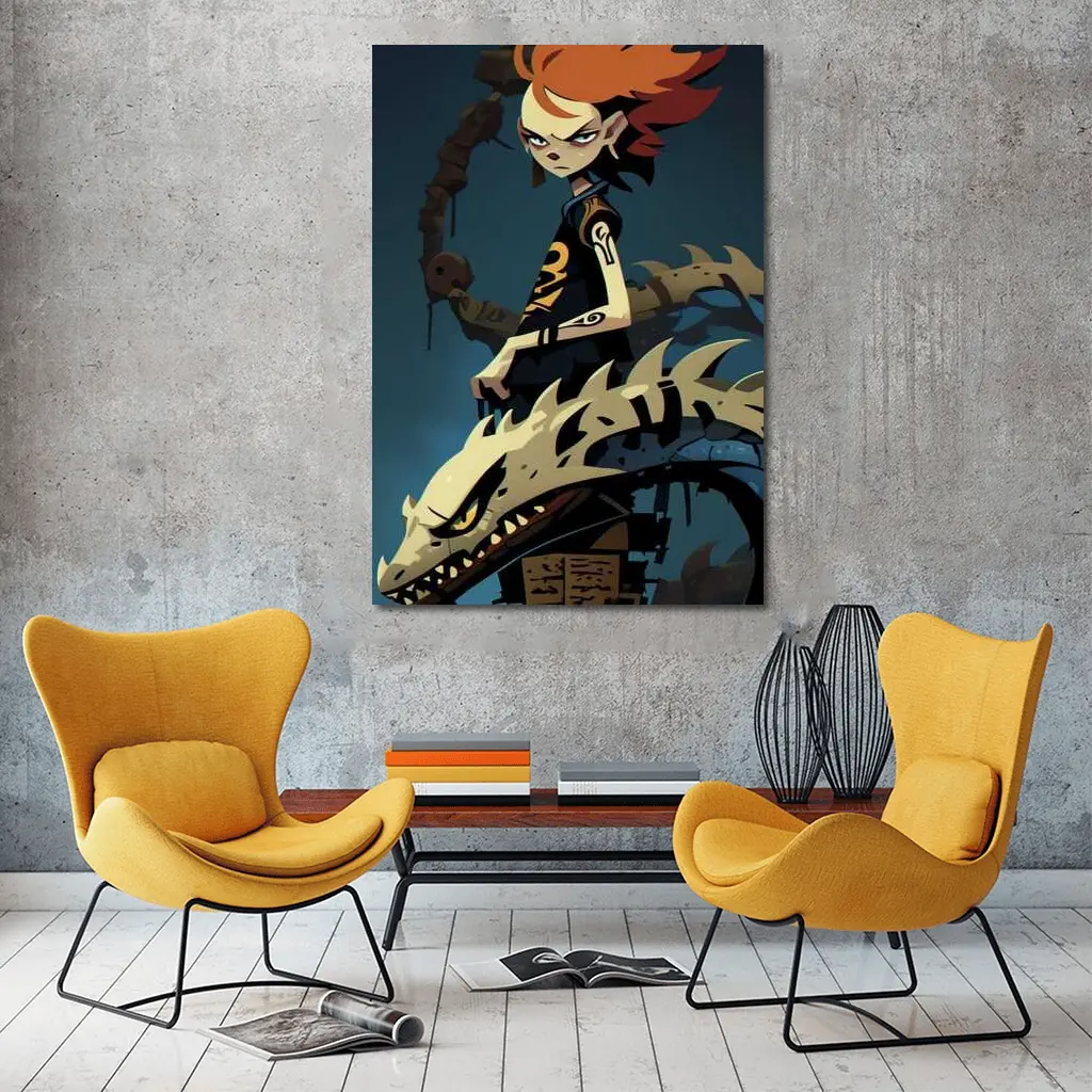 Anime Girl Riding Dragon Dark Fantasy Art – Wall Art