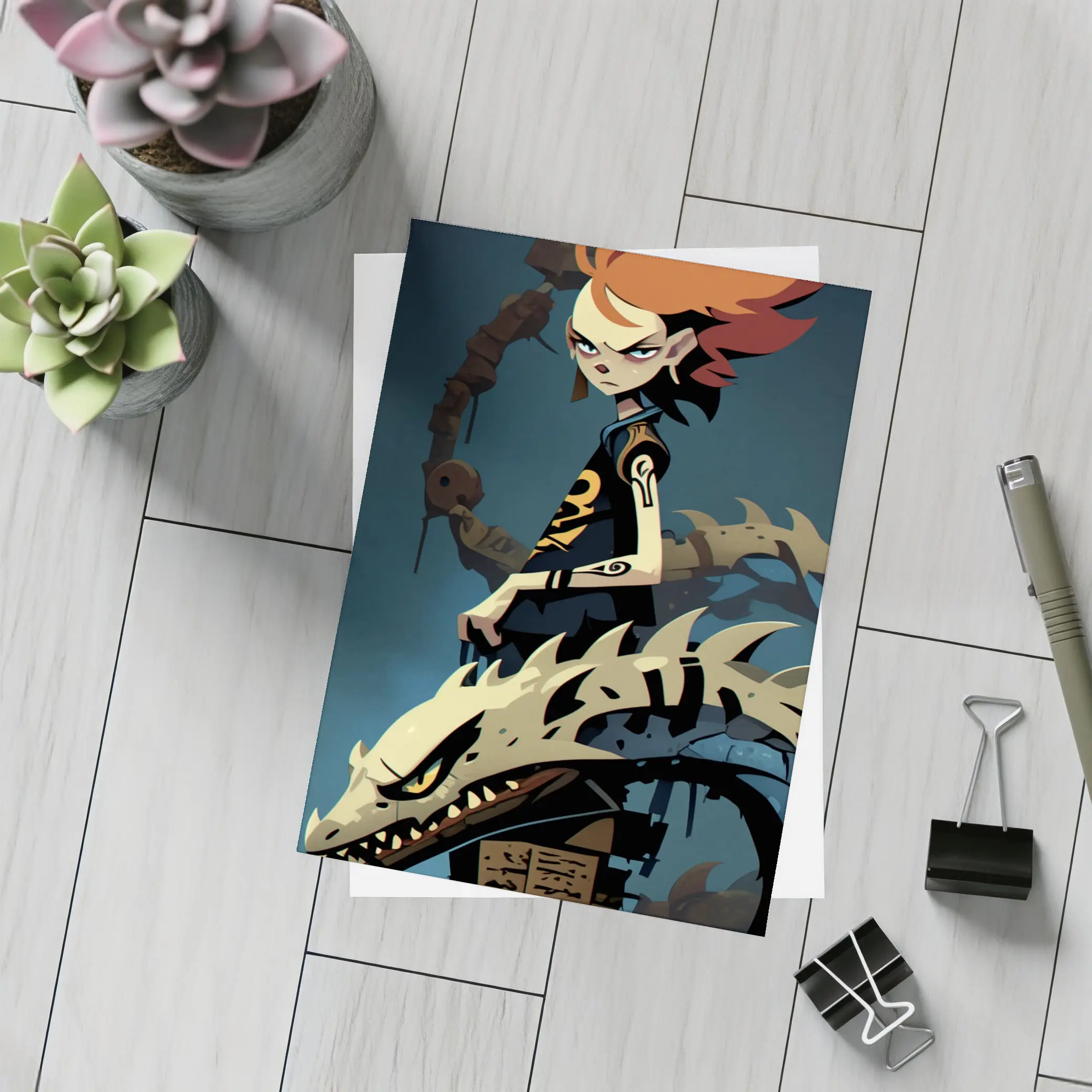 Anime Girl Riding Dragon Dark Fantasy Art – Postcards