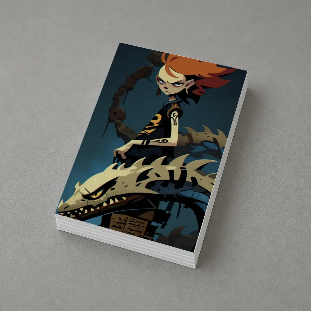 Anime Girl Riding Dragon Dark Fantasy Art – Postcards