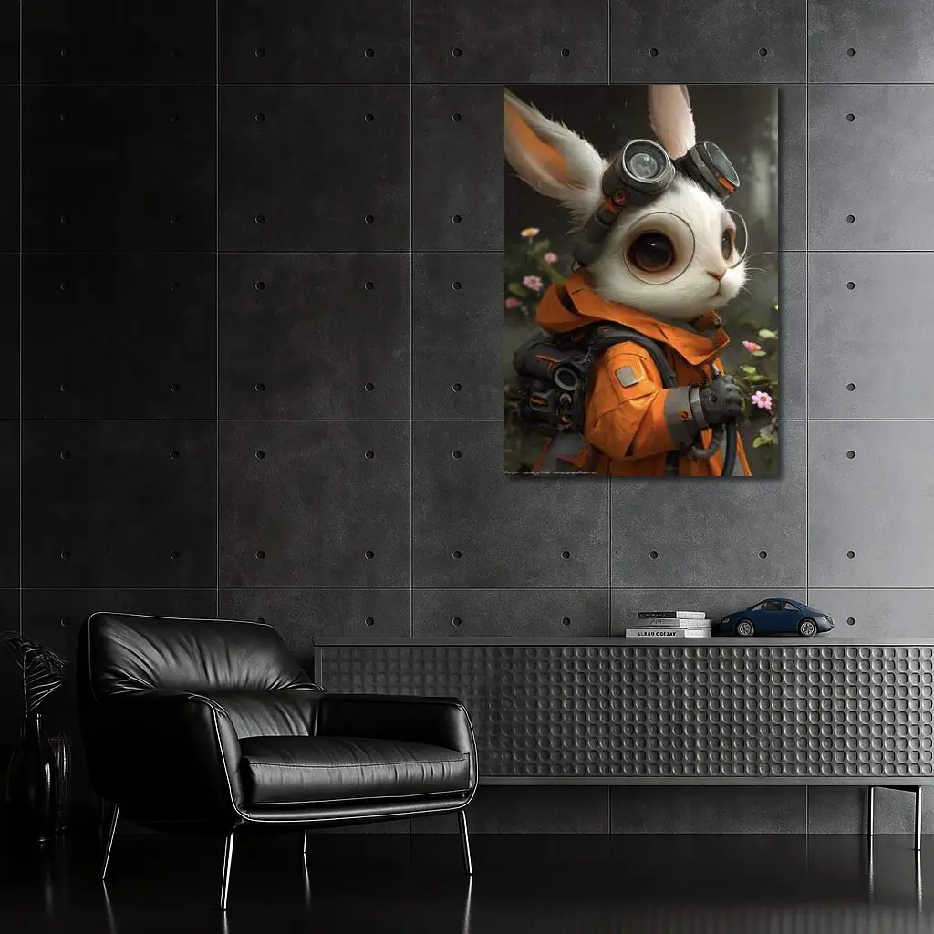 Steampunk Rabbit Explorer Orange Suit Fantasy – Wall Art