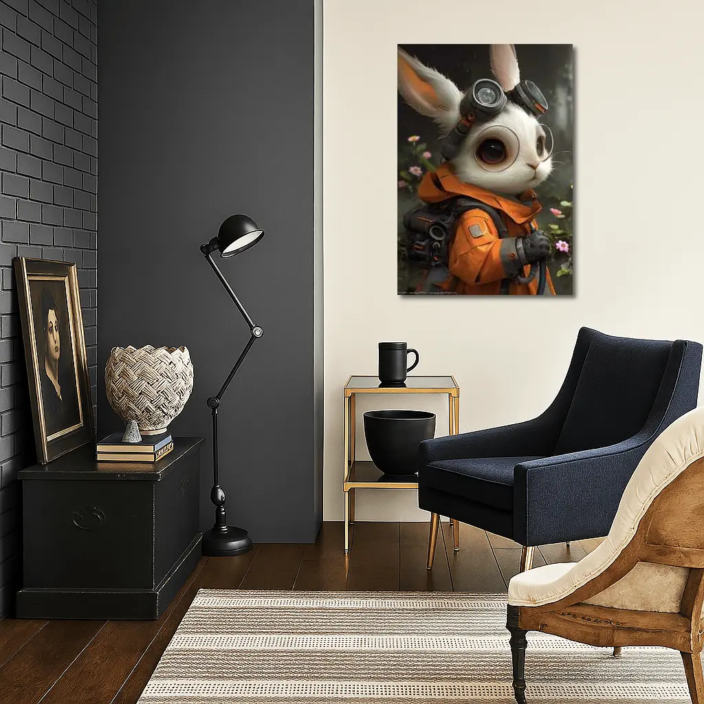 Steampunk Rabbit Explorer Orange Suit Fantasy – Wall Art