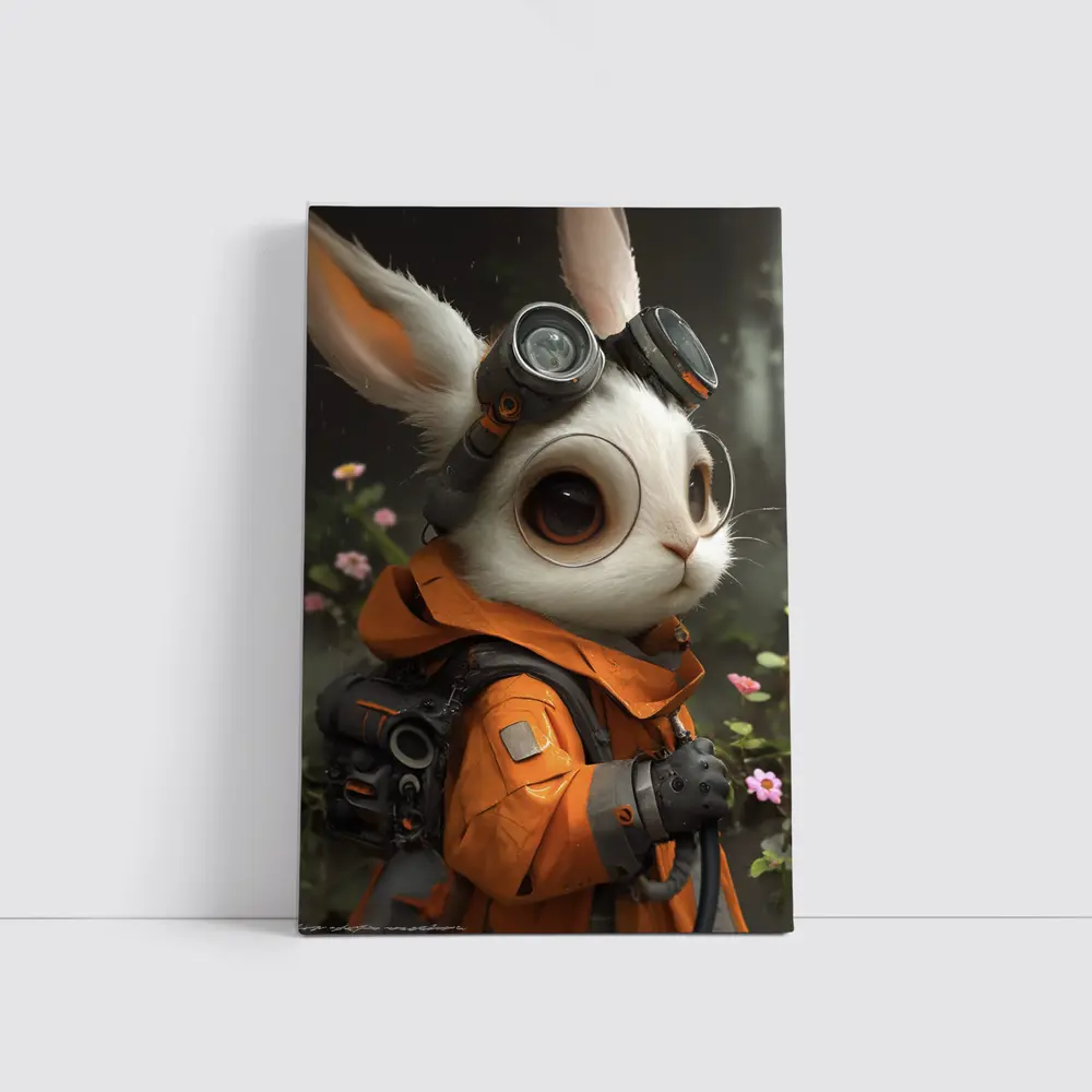 Steampunk Rabbit Explorer Orange Suit Fantasy – Wall Art