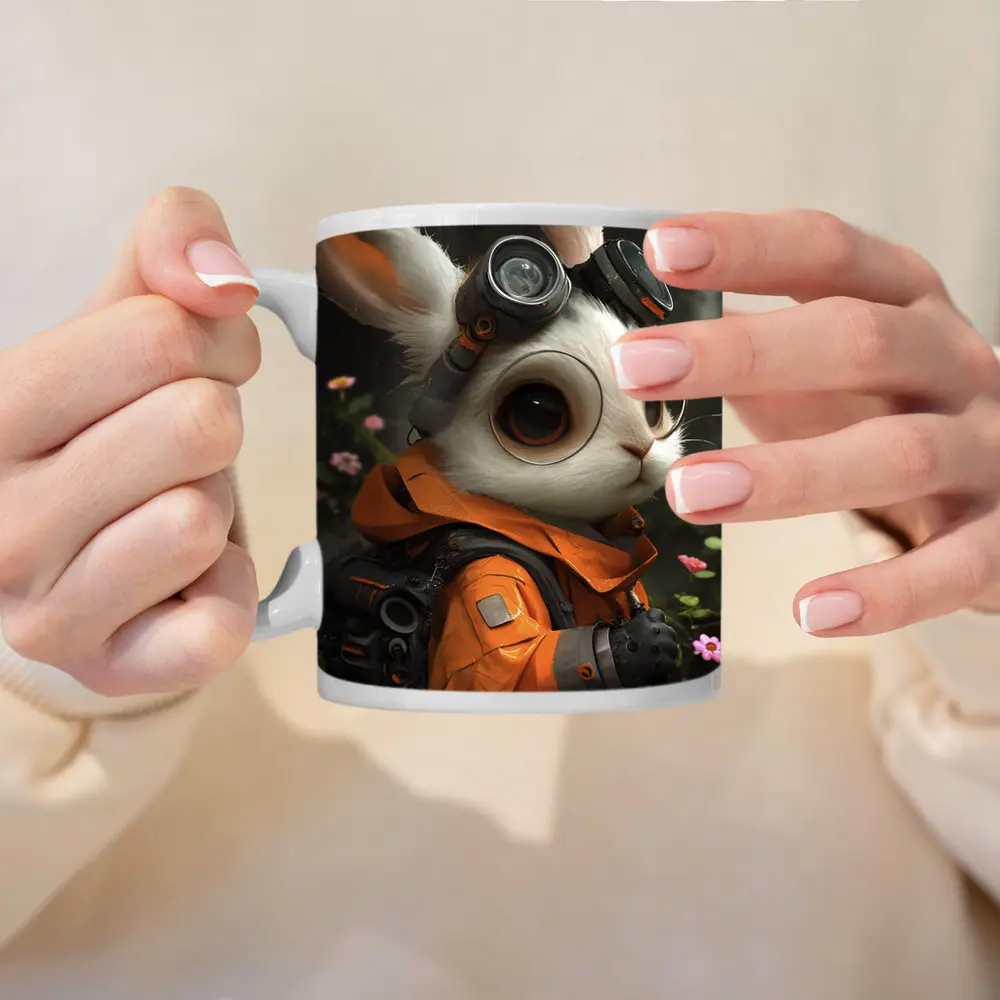 Steampunk Rabbit Explorer Orange Suit Fantasy – Mugs