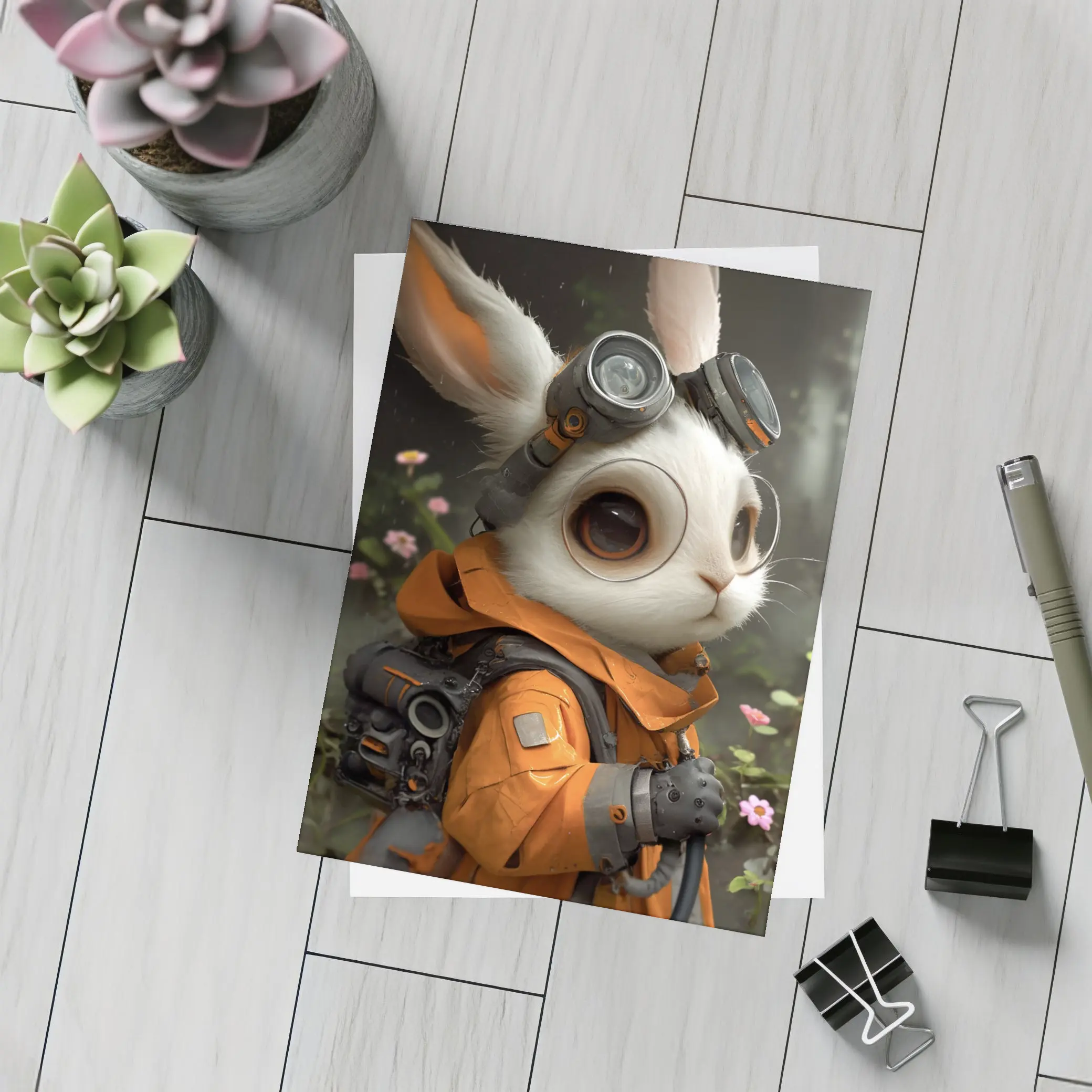 Steampunk Rabbit Explorer Orange Suit Fantasy – Postcards