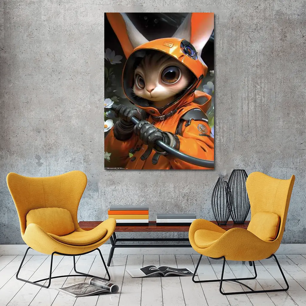 Astronaut Bunny Cat Orange Space Suit – Wall Art