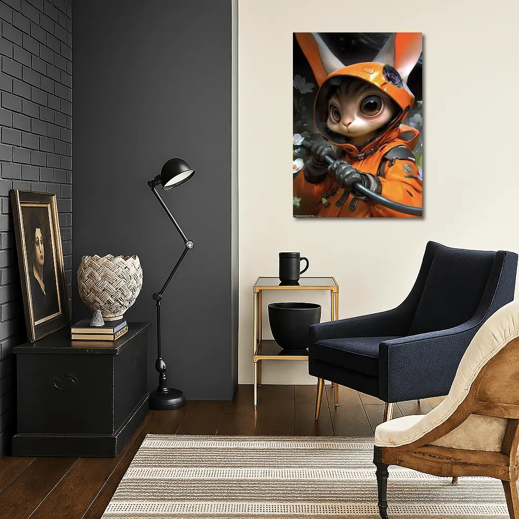 Astronaut Bunny Cat Orange Space Suit – Wall Art