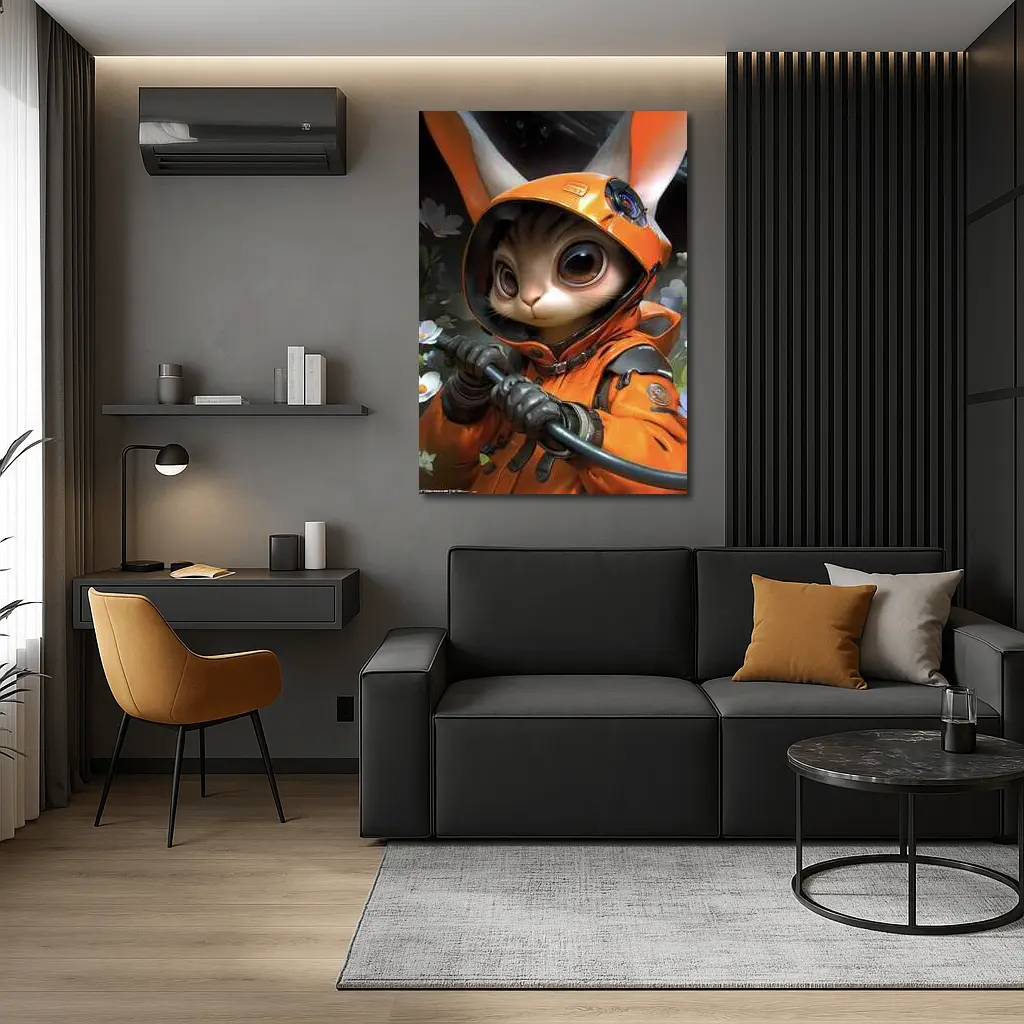 Astronaut Bunny Cat Orange Space Suit – Wall Art
