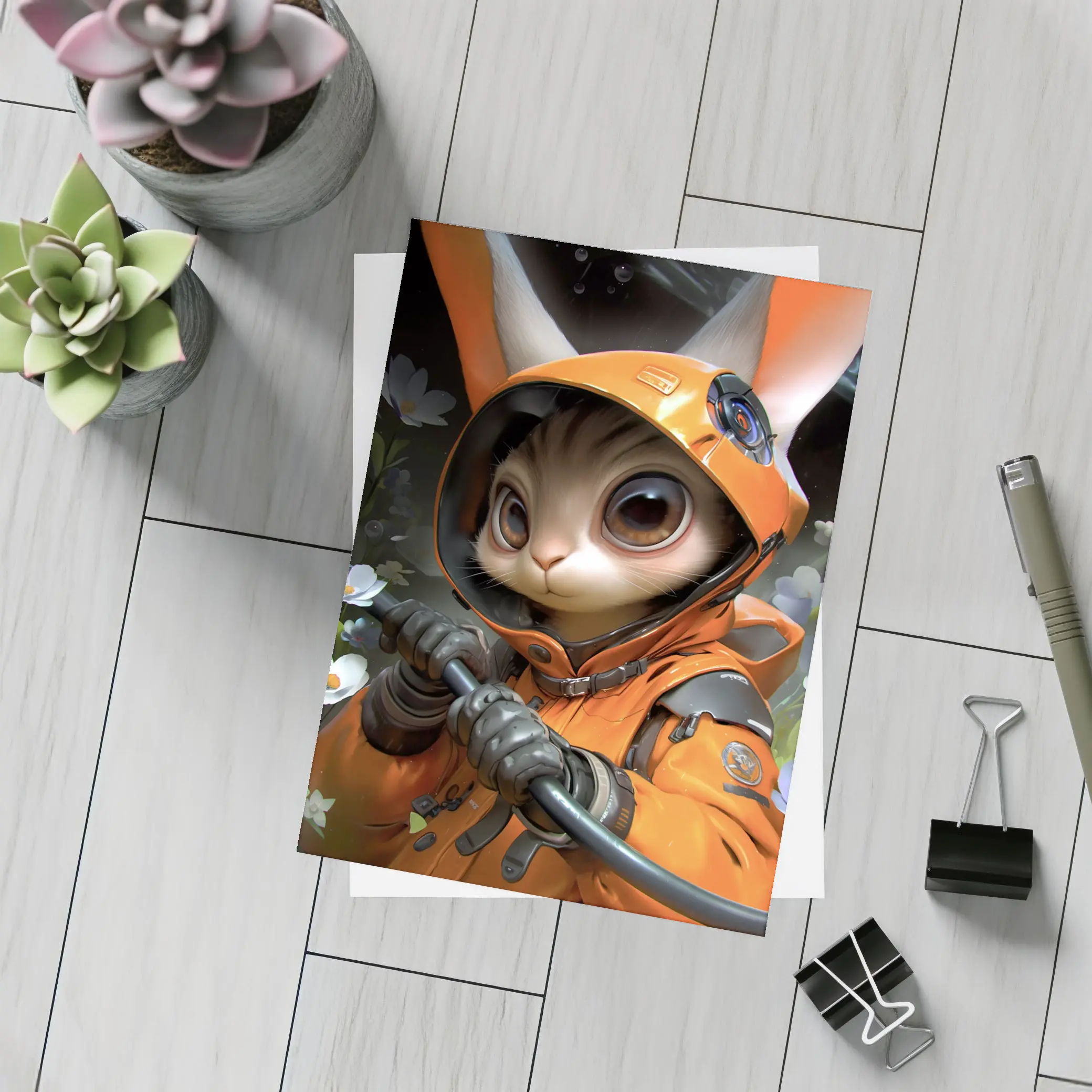 Astronaut Bunny Cat Orange Space Suit – Postcards