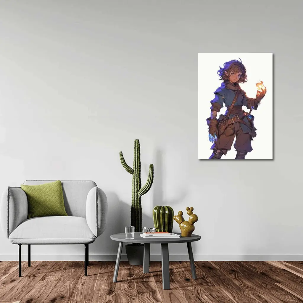 Anime Halfling Mage With Fire Magic – Wall Art