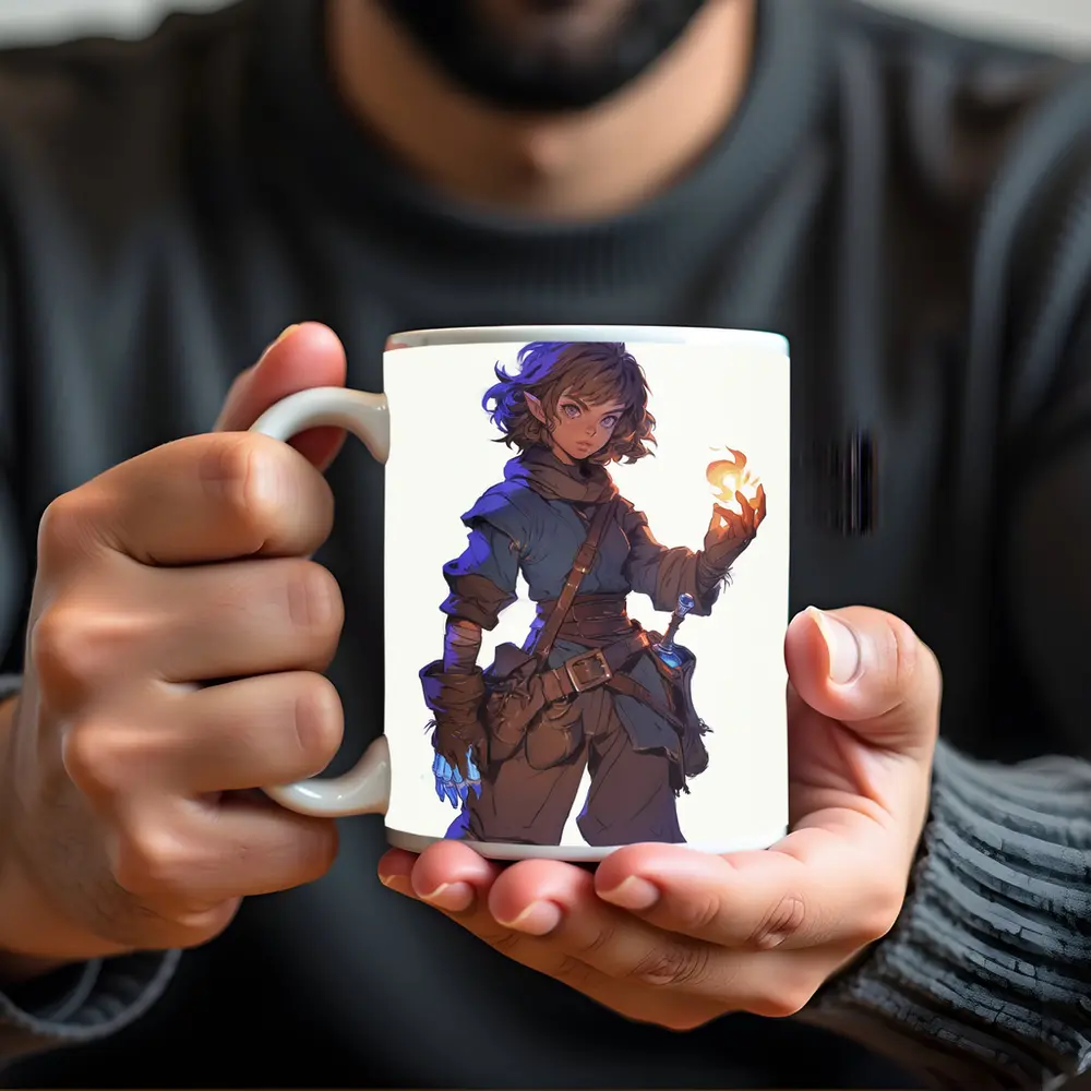 Anime Halfling Mage With Fire Magic – Mugs