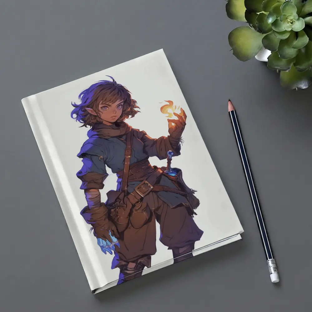 Anime Halfling Mage With Fire Magic – Notebooks