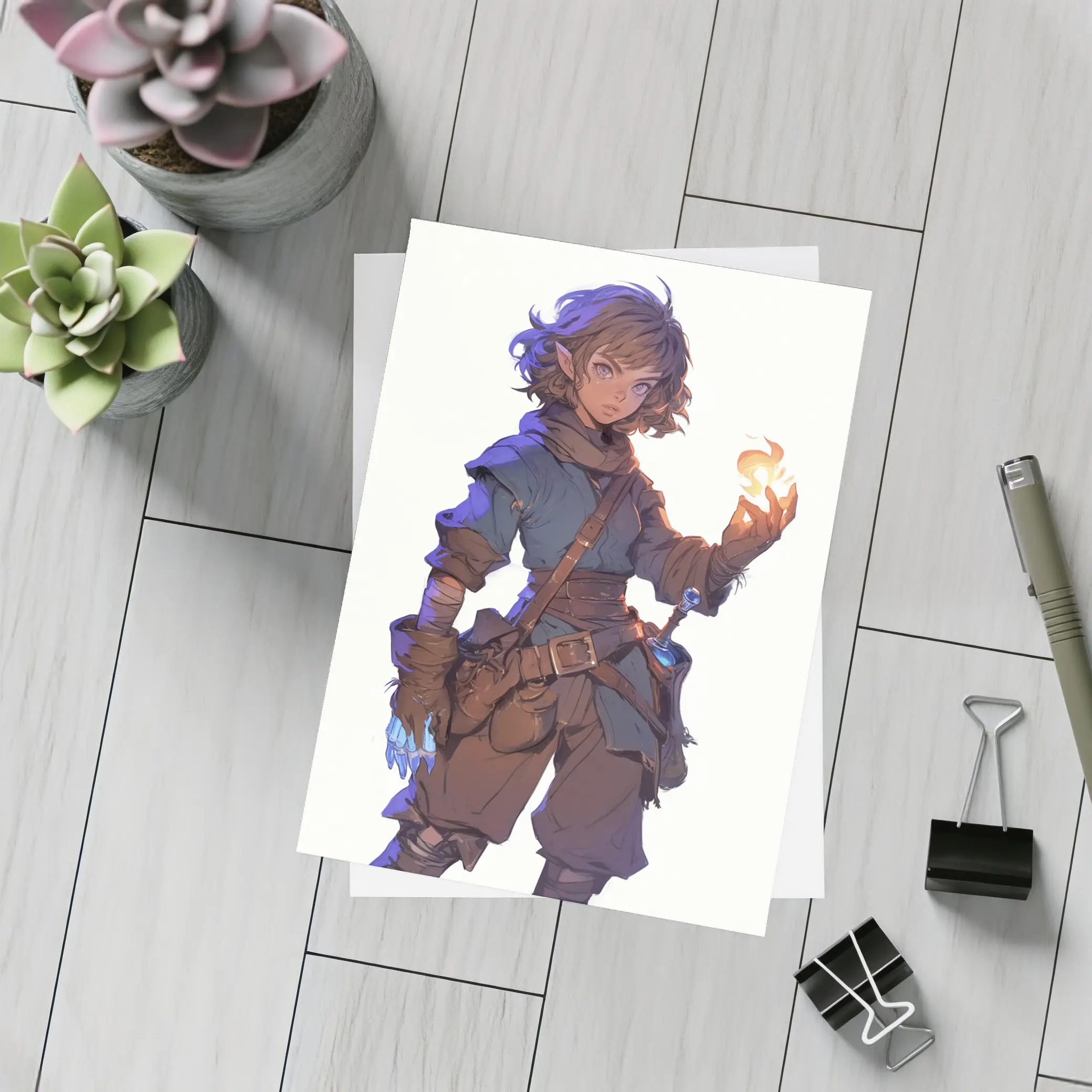 Anime Halfling Mage With Fire Magic – Postcards