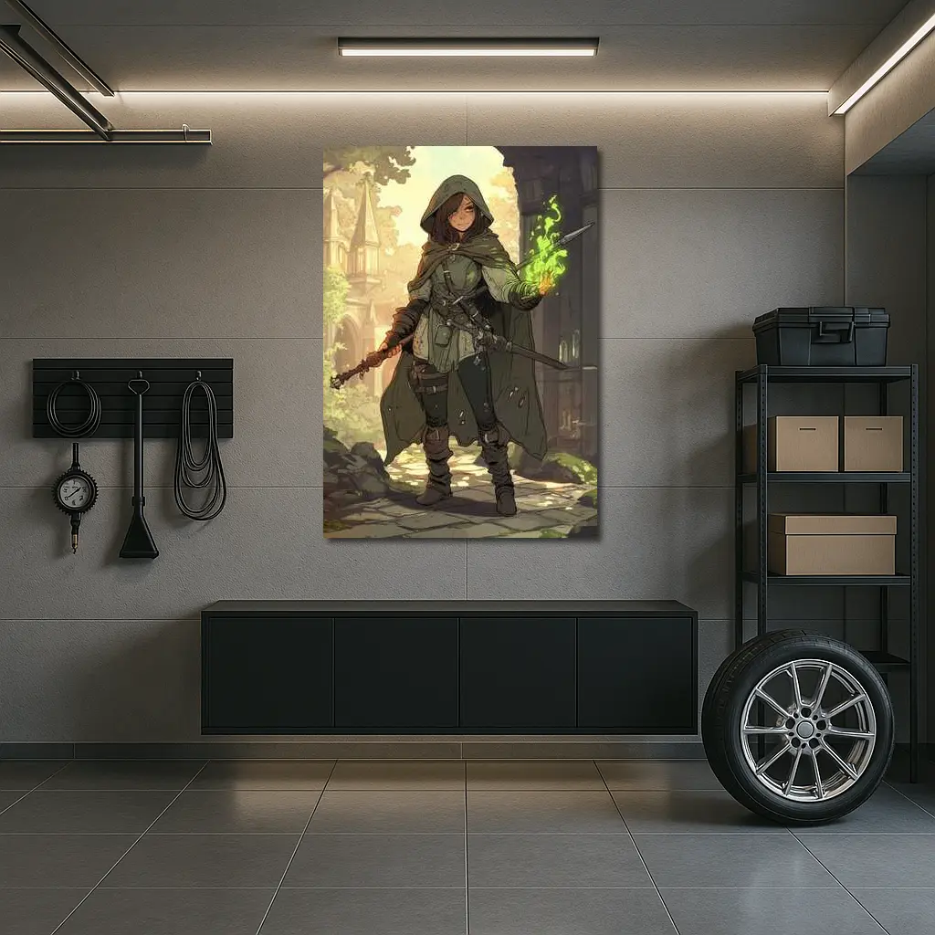 Anime Mage Girl Green Magic Fantasy Art – Wall Art