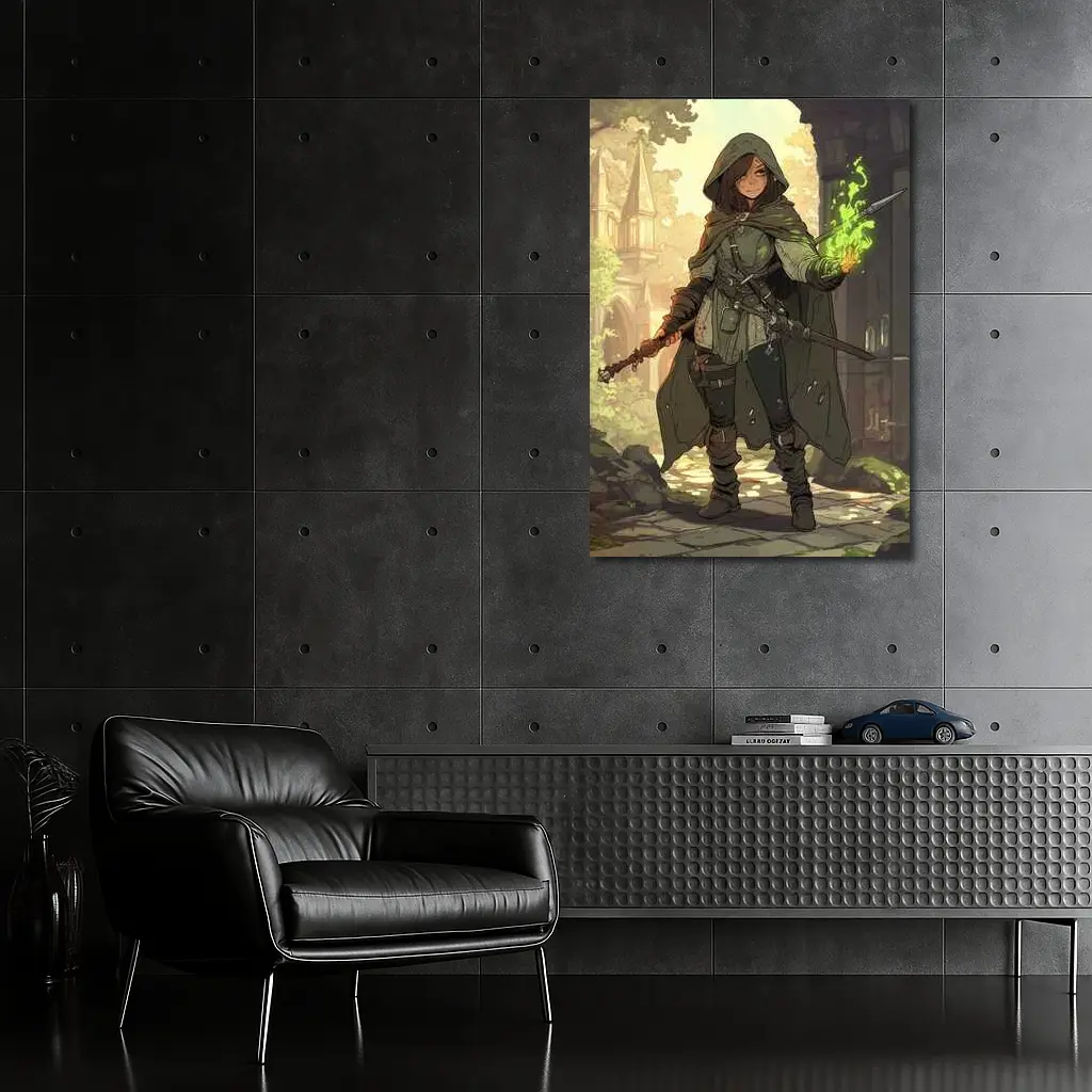 Anime Mage Girl Green Magic Fantasy Art – Wall Art
