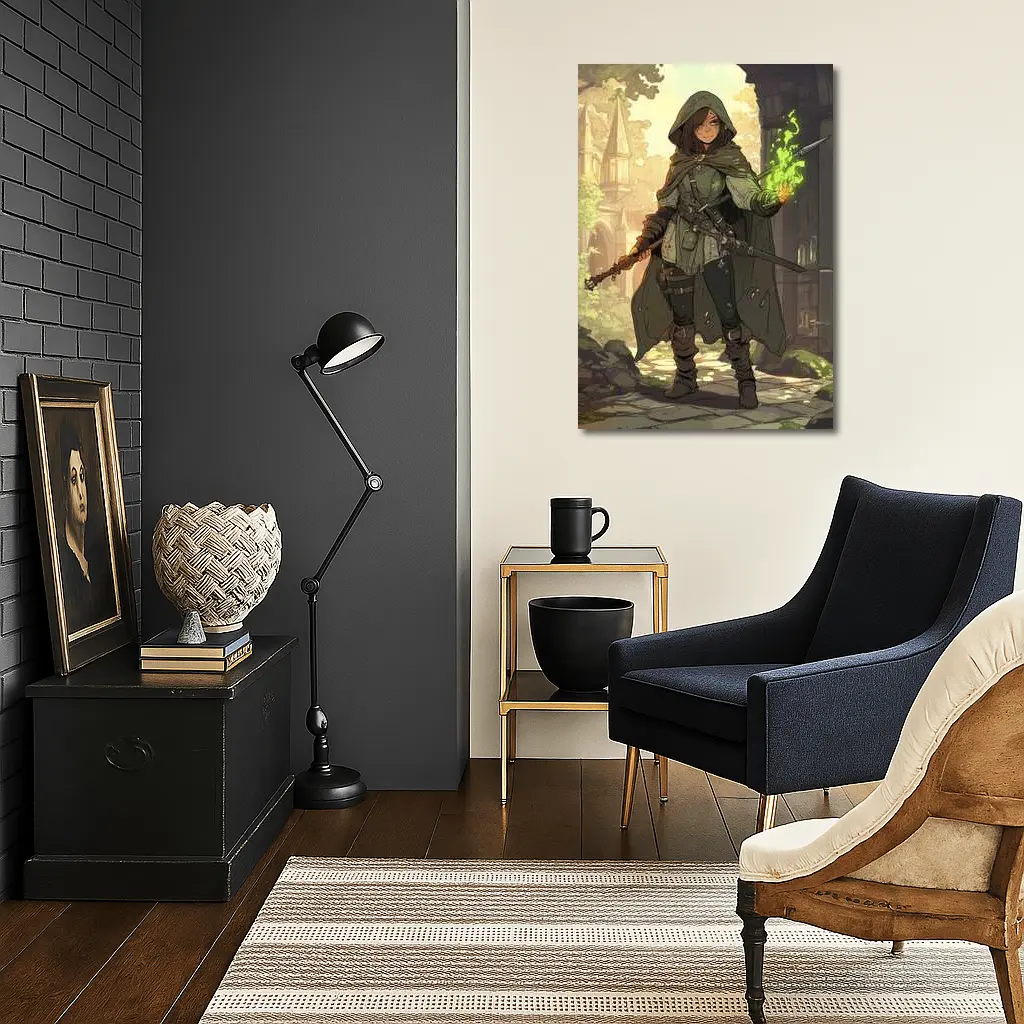 Anime Mage Girl Green Magic Fantasy Art – Wall Art