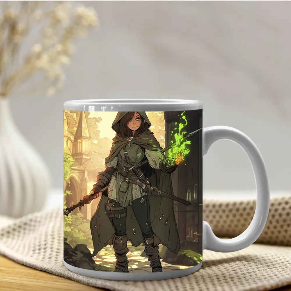 Anime Mage Girl Green Magic Fantasy Art – Mugs