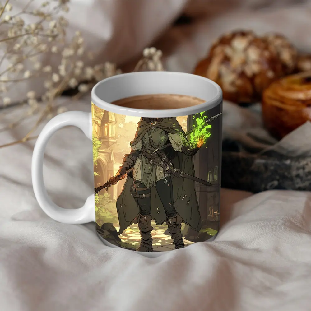 Anime Mage Girl Green Magic Fantasy Art – Mugs
