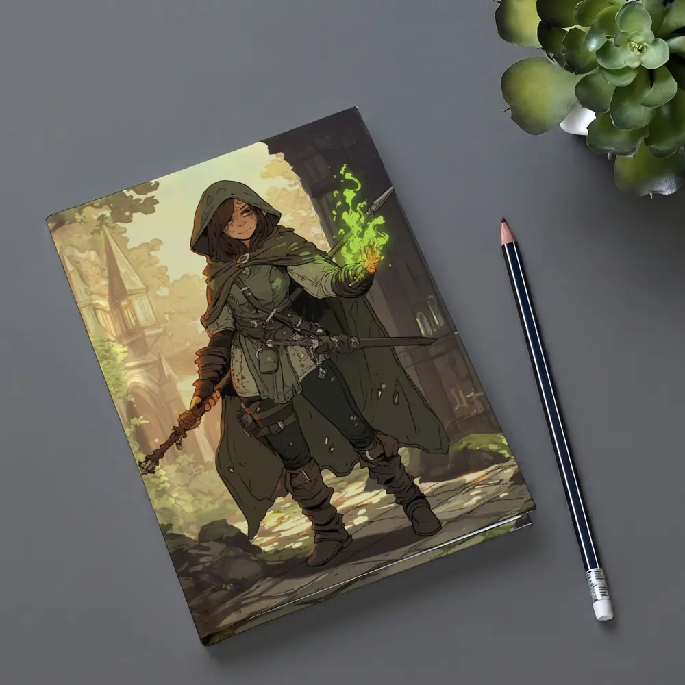 Anime Mage Girl Green Magic Fantasy Art – Notebooks