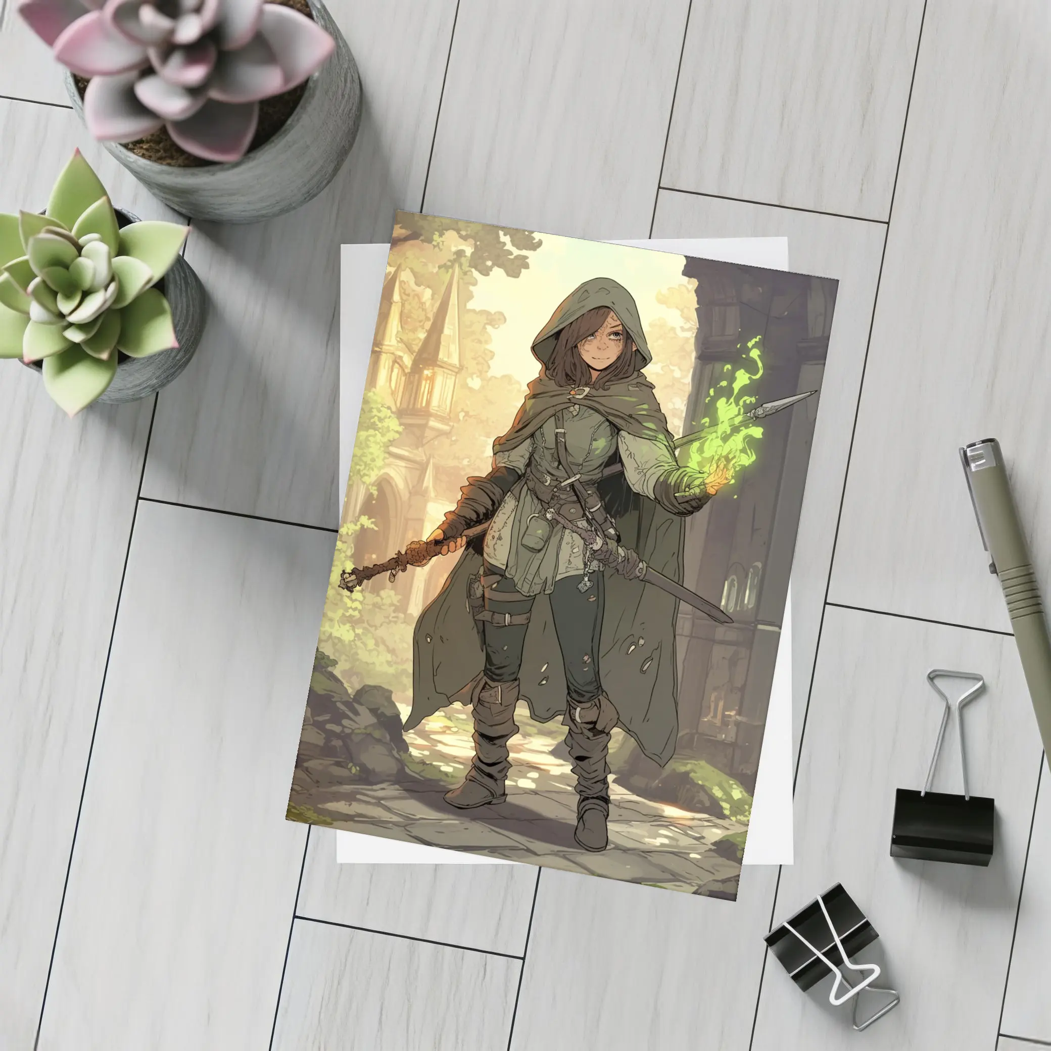 Anime Mage Girl Green Magic Fantasy Art – Postcards