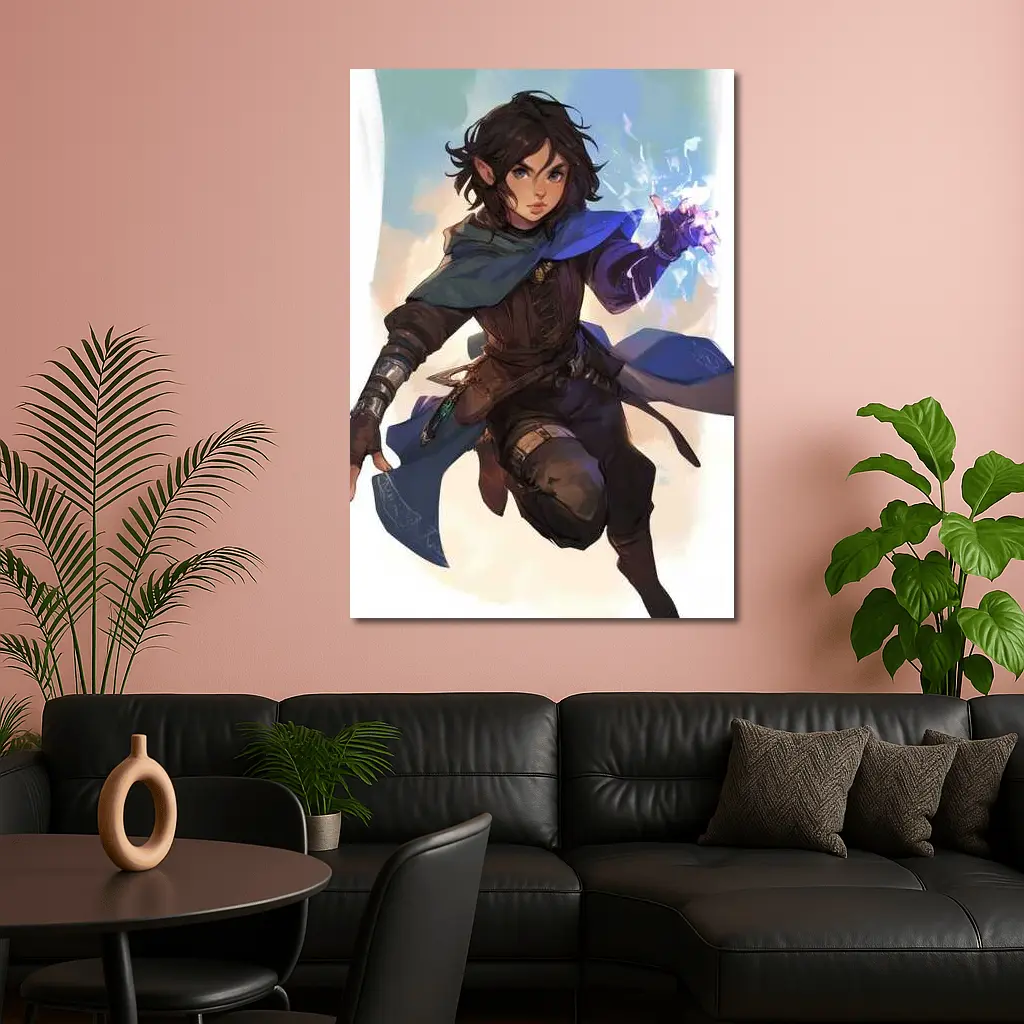 Fantasy Elf Warrior With Magic Blue Cape – Wall Art