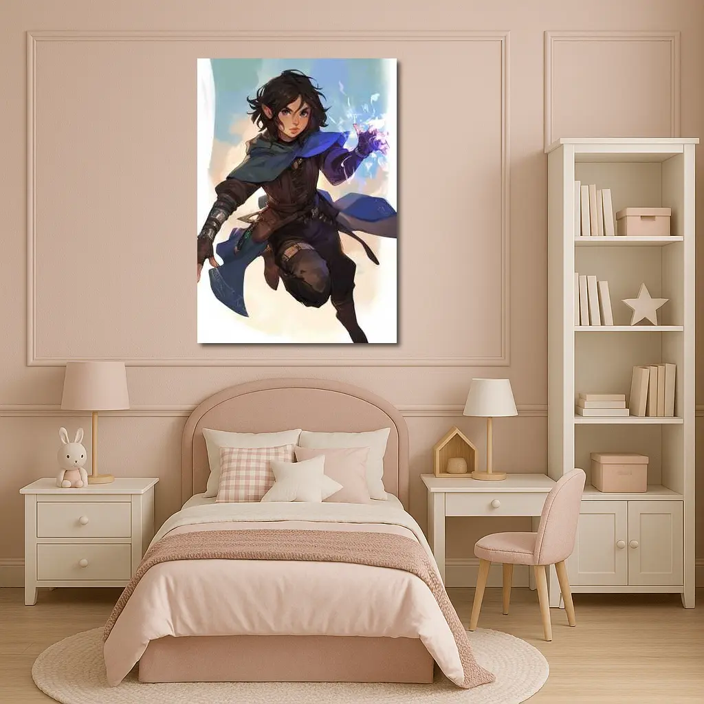 Fantasy Elf Warrior With Magic Blue Cape – Wall Art
