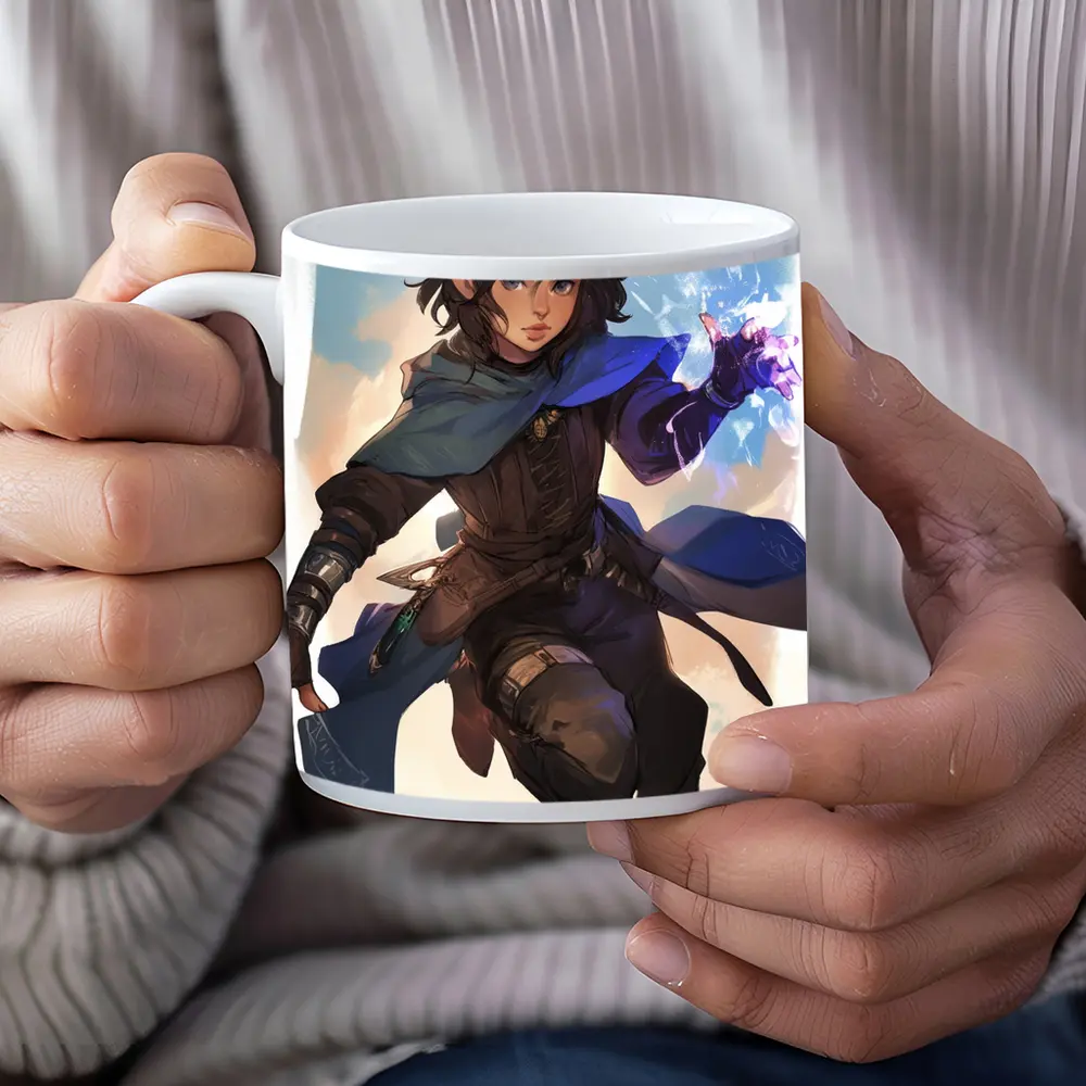 Fantasy Elf Warrior With Magic Blue Cape – Mugs