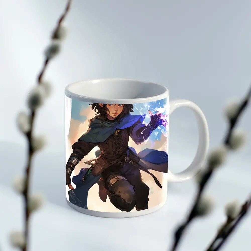 Fantasy Elf Warrior With Magic Blue Cape – Mugs