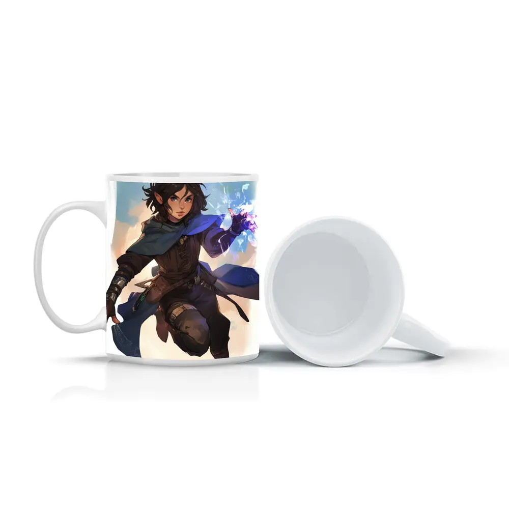 Fantasy Elf Warrior With Magic Blue Cape – Mugs
