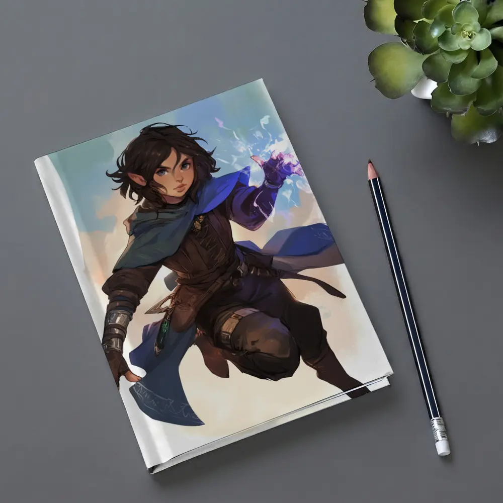 Fantasy Elf Warrior With Magic Blue Cape – Notebooks